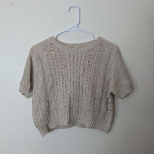 Cable Knit Short Sleeve Sweater - Cream